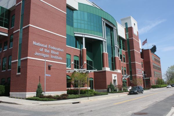 The outside of the national headquarters in 2010. The sign on the building reads, "National Federation of the Blind Jernigan Institute."