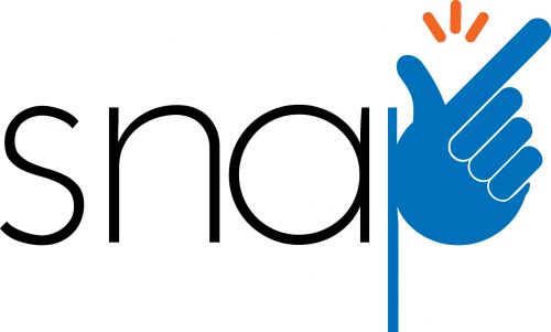 SNAP logo which says "snap" and includes a cartoon hand making a snapping motion.
